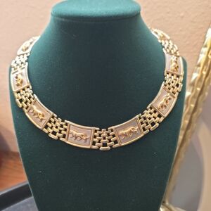 Vintage Fashion Costume Jewelry Necklace 2 Tone Jaguar motif